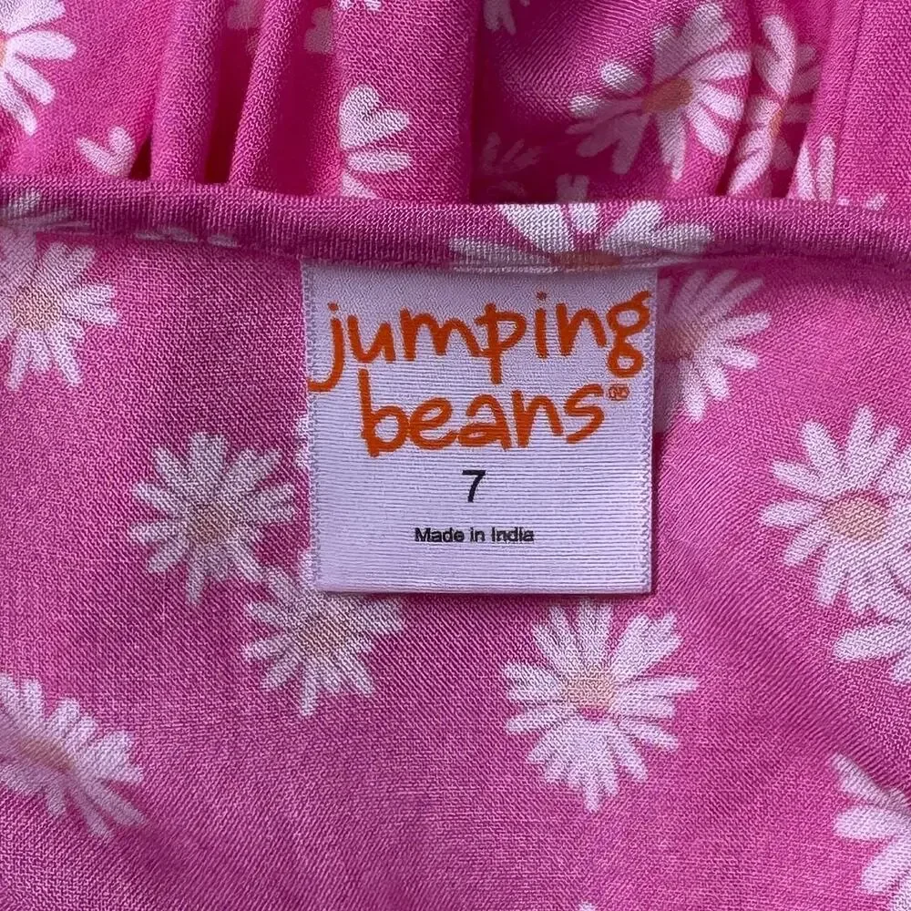 Jumping Beans Girls Sundress Pink White Daisy Print Tiered Rayon Size 7